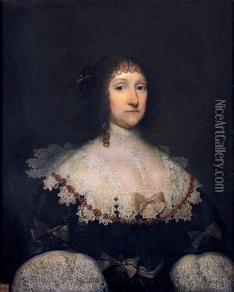 Portrait Of Mary Aldersea, Lady Knatchbull Oil Painting - Cornelis Jonson Van Ceulen