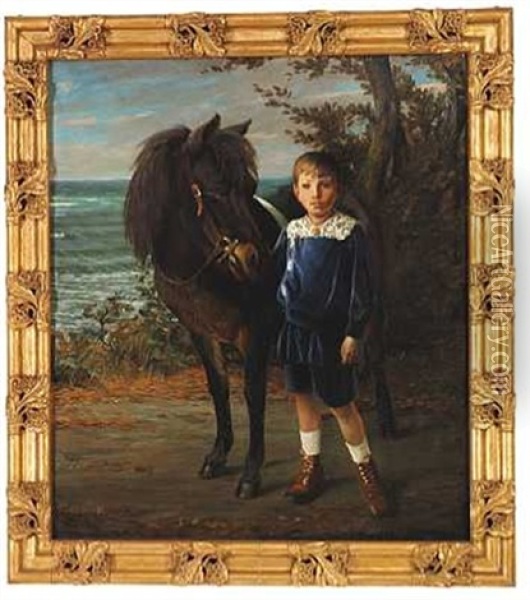 En Dreng Med Sin Pony Oil Painting - Harald Slott-Moller