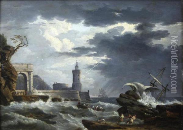 Scene De Pecheurs Pres D'une Mer Oil Painting - Claude-joseph Vernet