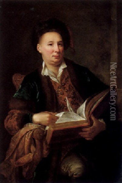 Portrait Of A Gentleman, Seated, Holding A Musical Score Oil Painting - Johann (Jan) Kupetzki