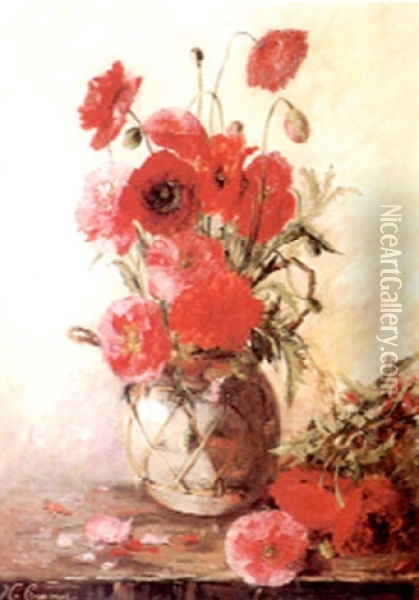 Roter Mohnblumenstraus In Irdenem Gefas Oil Painting - Helene Cramer