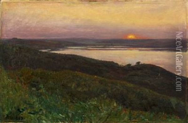 View From Munkebjerg Over Vejle Fjord Oil Painting - Godfred Christensen