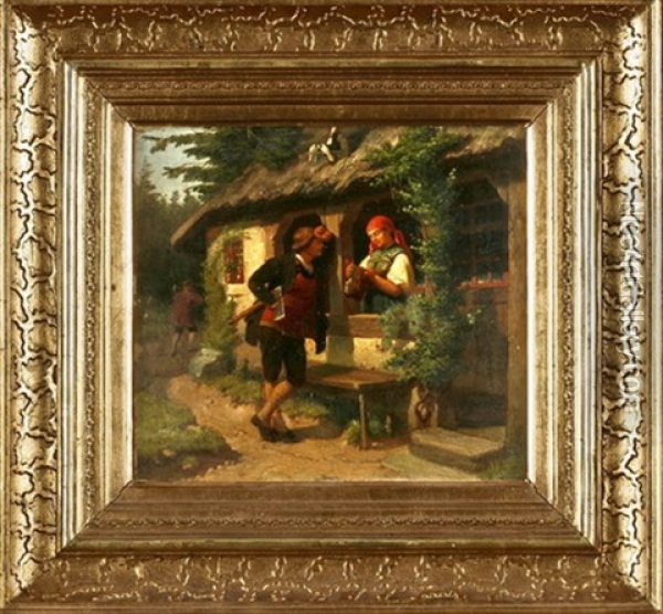 Flirt Mit Der Bauerin Oil Painting - Christian Eduard Boettcher