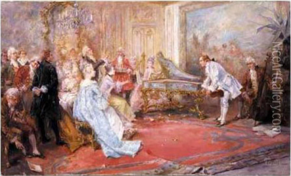 El Salon De Musica (in The Music Room) Oil Painting - Vicente Garcia de Paredes