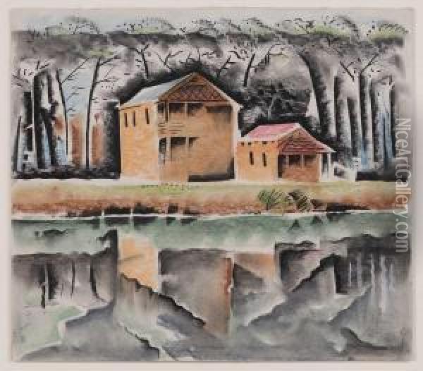 Houses In The Bayou Oil Painting - Will Henry Stevens