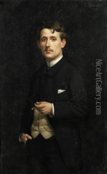 Portrait Of A Lady; Portrait Of A Gentleman, A Pair Oil Painting - Jules Marie Sevestre