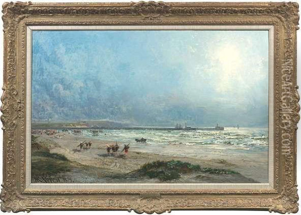 Coastal Landscape At Early Morning With Fishermen Oil Painting - Alexandre Rene Veron