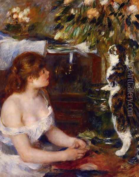 Girl And Cat Oil Painting - Pierre Auguste Renoir