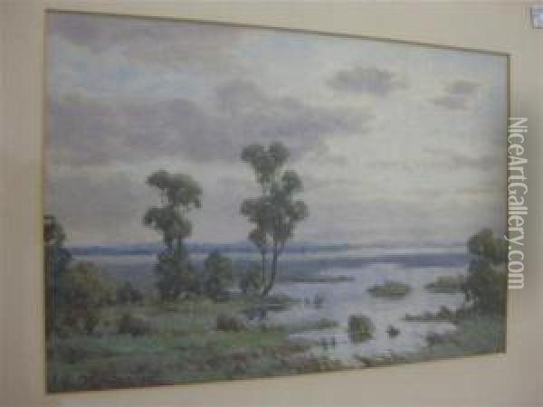 River Landscape Oil Painting - John Mather