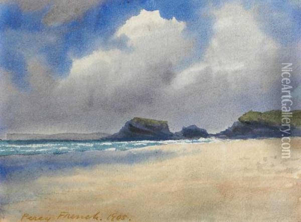View Along A Strand, Possibly Bundoran Oil Painting - William Percy French