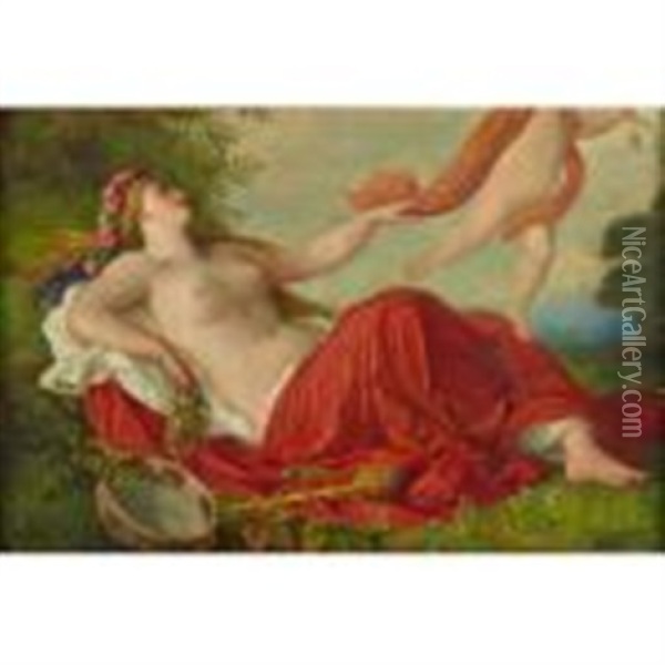 Venus And Cupid Oil Painting - Julius Muhr
