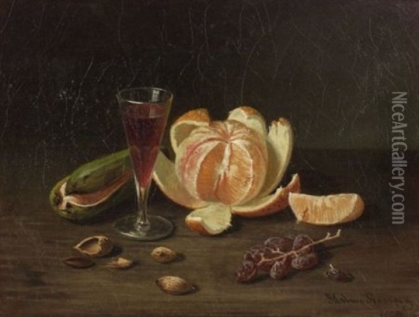 Still Life With A Glass Of Wine Oil Painting - Milne Ramsey