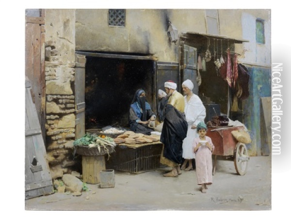 A Street Vendor Oil Painting - Raphael von Ambros