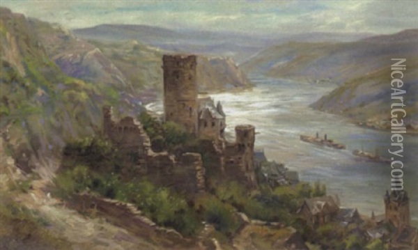 Burg Katz Am Rhein Oil Painting - Heinrich Hartung the Elder