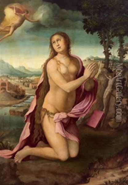 Die Busende Magdalena In Einer Landschaft, La Maddalena Penitente In Un Paesaggio Oil Painting - Giovanni (Il Cosci) Balducci
