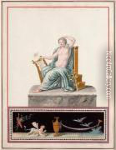 Apollon Assis Sur Un Piedestal, Dans Un Encadrement Decoratif Oil Painting - Michaelangelo Maestri