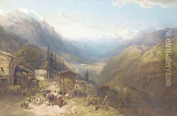 The Rhane Valley from the Forclass, Pass of the Tete Noire Oil Painting - Thomas Miles Richardson, Jnr.
