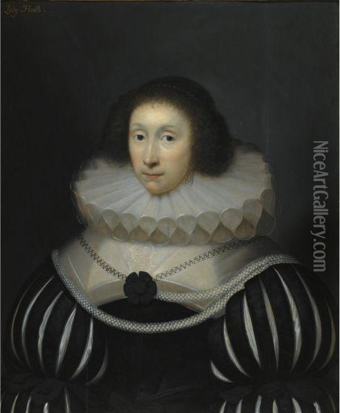 Portrait Of Margaret Miller, 
Lady Heath (1578-1647), Wife Of Sirrobert Heath, Lord Chief Justice Oil Painting - Cornelius Jonson