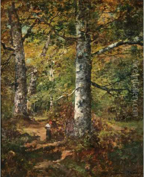 Paysanne Sur Le Chemin En Sous-bois Oil Painting - Camille Magnus