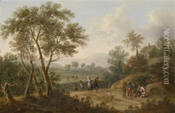 Baumbestandene Landschaft Mit Reisenden Oil Painting - Johann Christian Brand