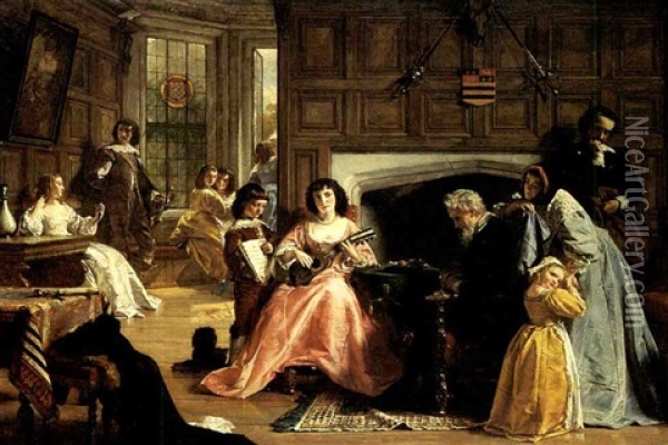 A Musical Gathering Oil Painting - Robert Alexander Hillingford