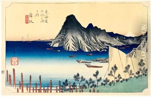 Maisaka Imakiri Shinkei. Vue Exacte D'Imakiri Oil Painting - Utagawa or Ando Hiroshige