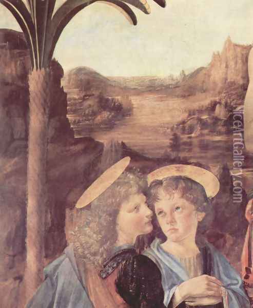 Baptism (detail) 2 Oil Painting - Leonardo Da Vinci
