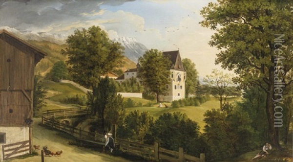 Ansicht Von Schloss Weiherburg In Innsbruck Oil Painting - Johann Mader