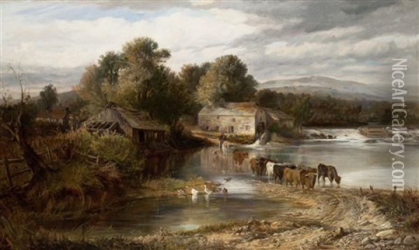 Stragaith Mill, Crieff Oil Painting - Joseph Denovan Adam
