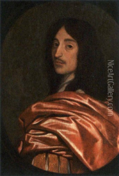 A Portrait Of A Man Wearing A Yellow Coat With A Red Shawl Oil Painting - Gerrit Van Honthorst