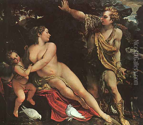 Venus, Adonis, and Cupid Oil Painting - Annibale Carracci