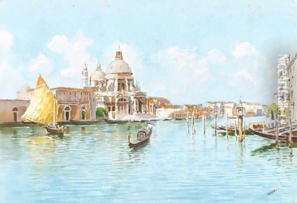 Venezia, Scorcio Della Chiesa Della Salute E Punta Della Dogana Oil Painting - Luigi Lanza