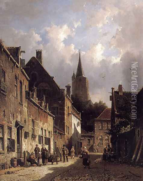 A Dutch Street Scene Oil Painting - Adrianus Eversen
