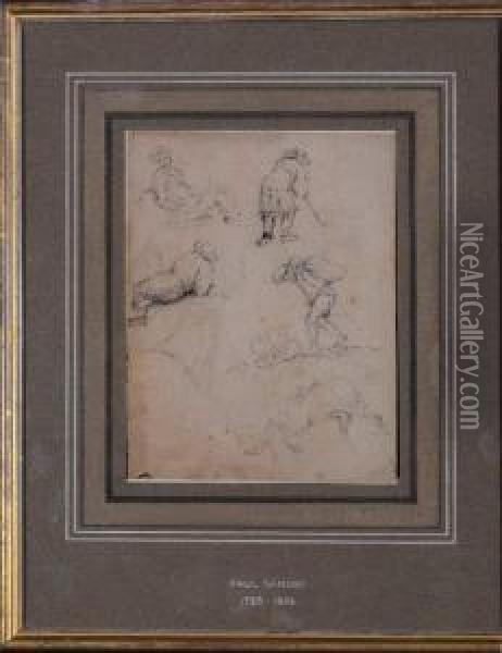 Studies Of Figures And A Dog Oil Painting - Paul Sandby