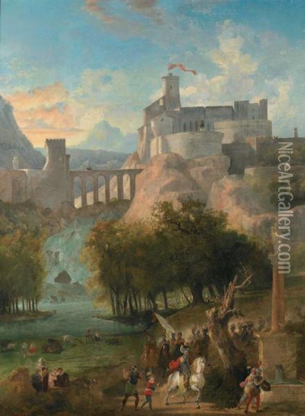 Chateau De Laquila Dans Les Abruzzes Oil Painting - Nicolas Antoine Taunay