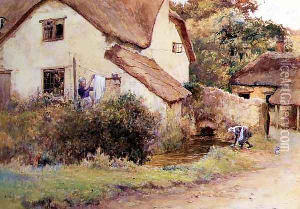 Cottage at Branscombe, Devon, 1894 Oil Painting - John White