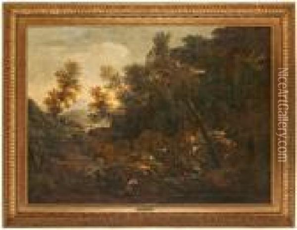 Hans Krets, Italiserande Landskap Med Petrus Martyrium Oil Painting - Salvator Rosa