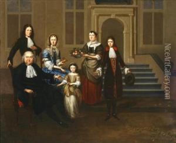 Family Portrait Outside A Residence Oil Painting - Gillis van Tilborgh