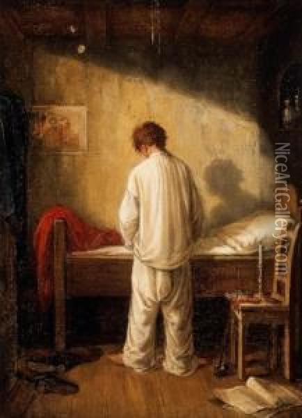 Boy Before Going To Bed Oil Painting - Soma Orlay Petrich