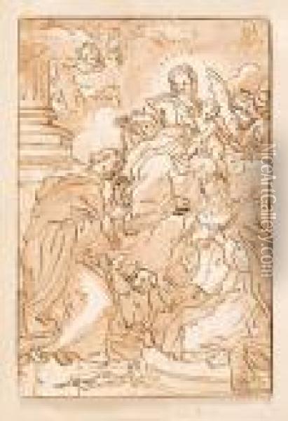 La Vergine Del Rosario, San Domenico Di Guzman E Santa Caterina Oil Painting - Sebastiano Conca