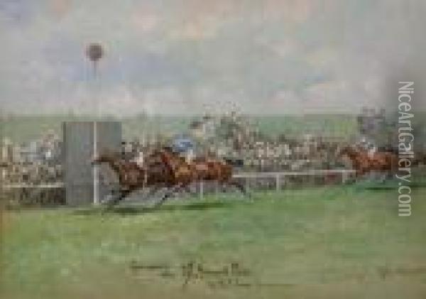 Spearmint Wins The Grand Prix By Half Length From Bridgecourt Oil Painting - John Beer