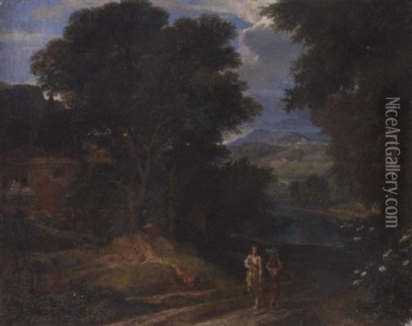An Italianate Landscape With Figures On A Path Oil Painting - Johannes (Jan) Glauber