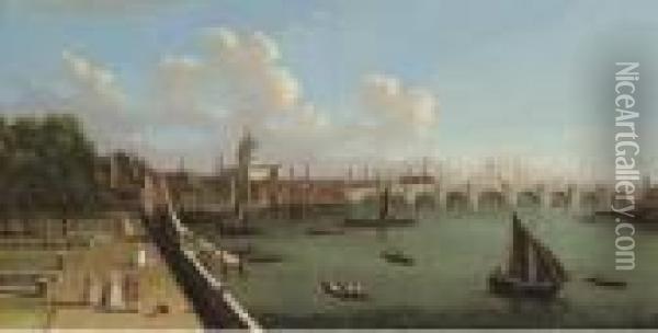 View Across The Thames From Somerset House Oil Painting - (Giovanni Antonio Canal) Canaletto