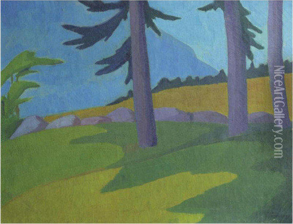Landscape With Pines Oil Painting - Hans Emmenegger