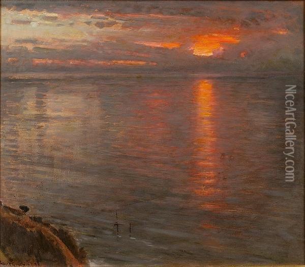 Sunset Oil Painting - Albert Goodwin