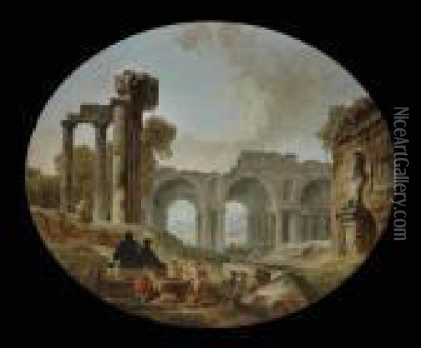Washerwomen Among Roman Ruins Oil Painting - Hubert Robert
