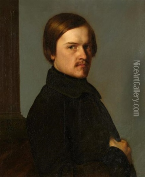 Portrait D'un Jeune Homme A Mi-corps Oil Painting - Louis Gustave Ricard