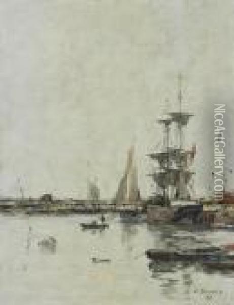 Trouville, Les Jetees Maree Basse Oil Painting - Eugene Boudin