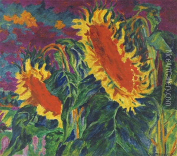 Sonnenblumen Oil Painting - Philipp Bauknecht