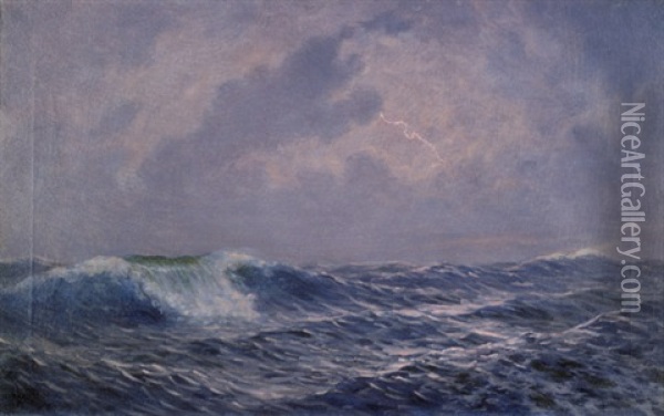Das Meer Bei Anzio Bei Gewitter Oil Painting - Stephan Wladislawowitsch Bakalowicz